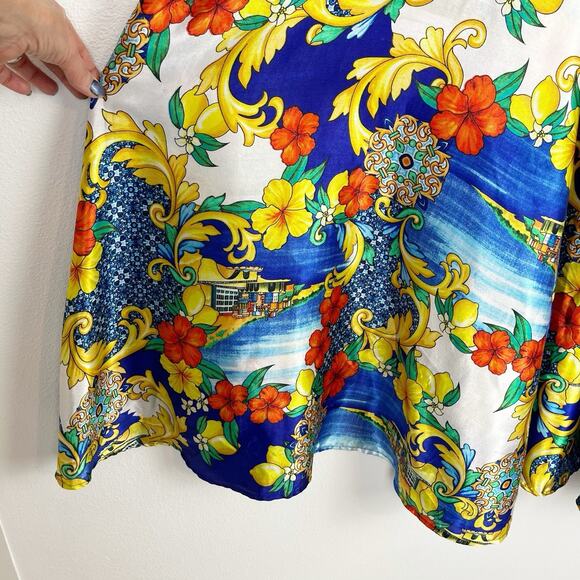 Her Destiny Colorful Satin Print midi Maxi Full Skirt High-waisted Sz M Bow - Picture 4 of 11